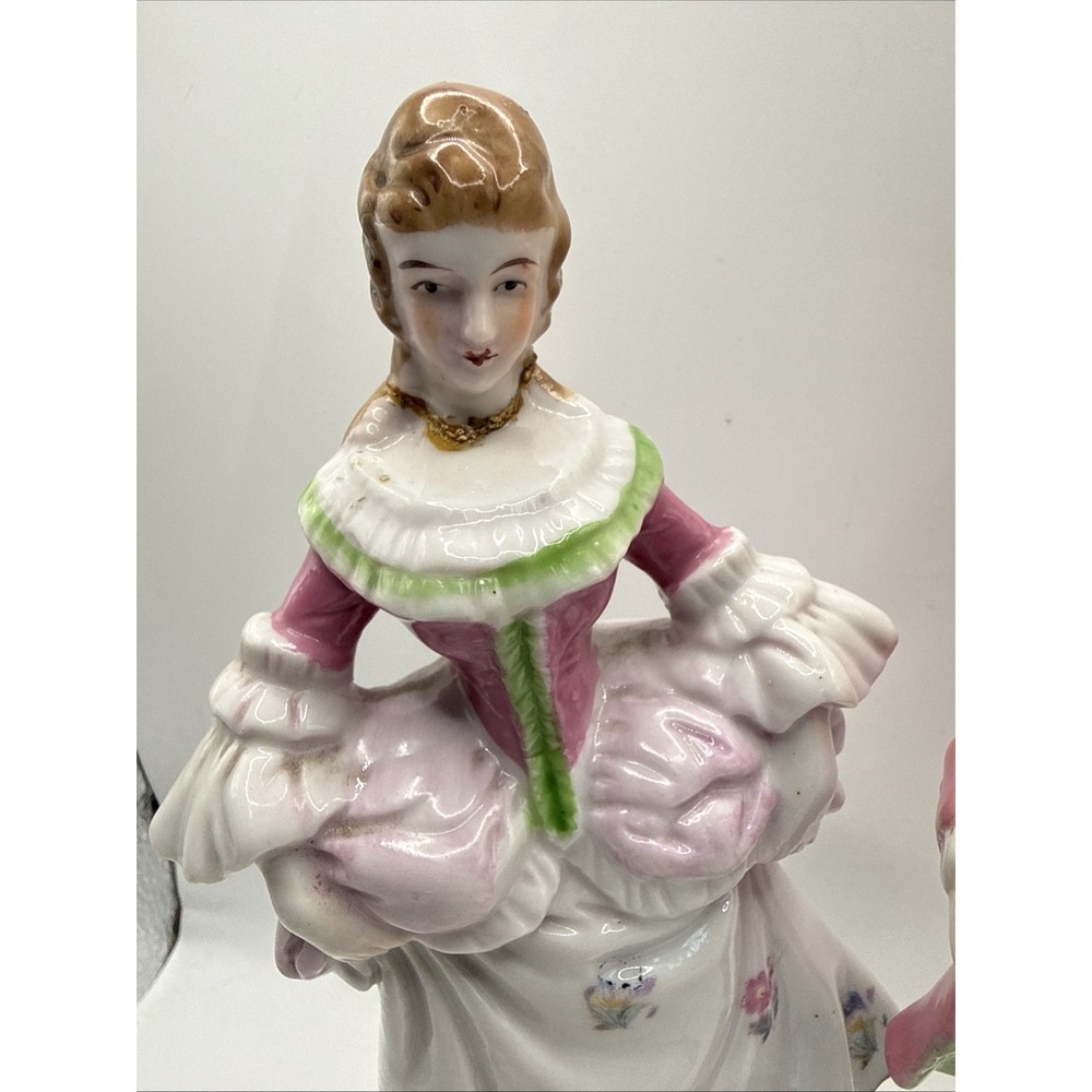 Pair Vintage Occupied Japan Porcelain Victorian Man Woman Figurines 1945-1952 6" - Picture 9 of 16